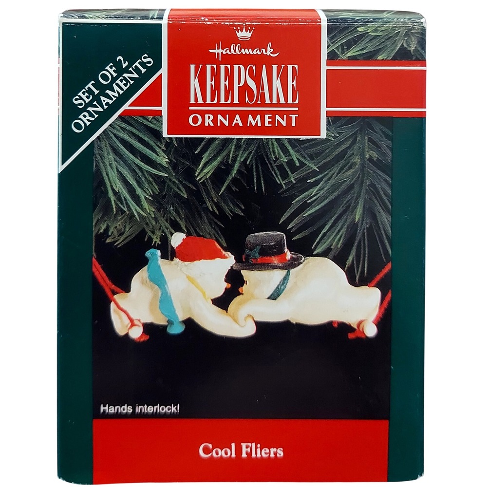 Vintage Hallmark Keepsake Ornament 1992 Cool Fliers Snowmen Trapeze Set of 2